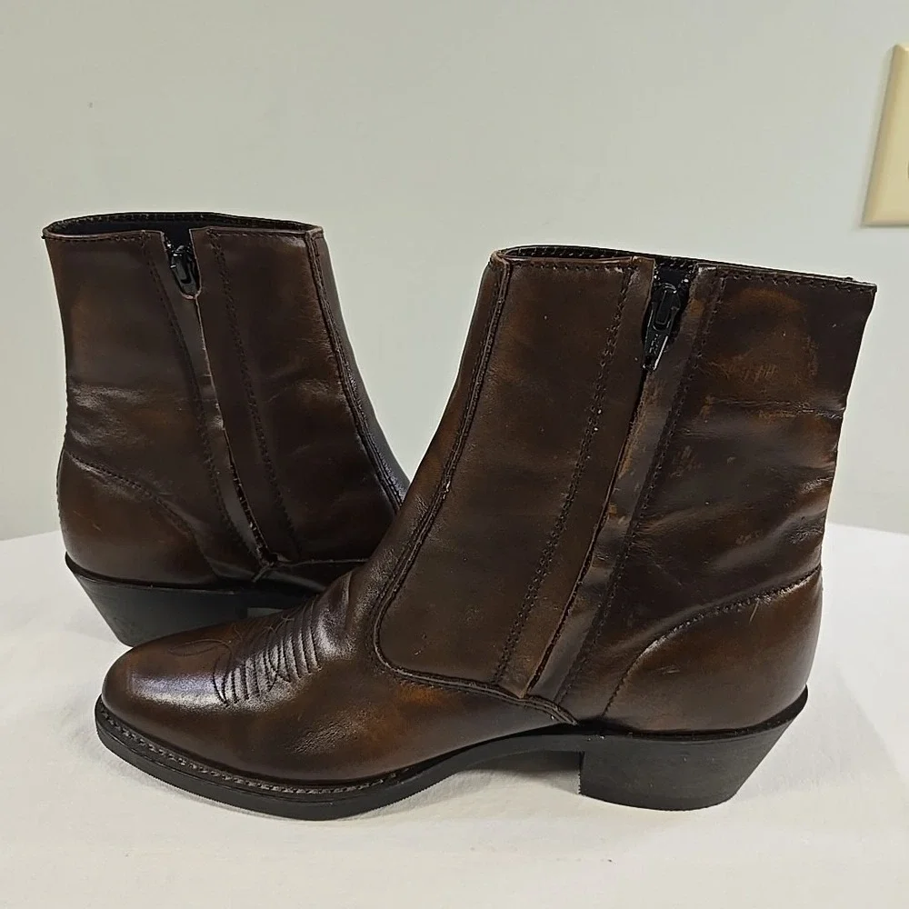 Laredo Men's Fletcher Brown Leather Zipper Ankle Boots 62004 Size 9.5 EW - Picture 5 of 13